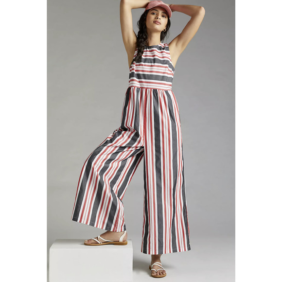 Anthropologie Pants - NEW Anthropologie Maeve Red Blue Striped Flare Jumpsuit - Various